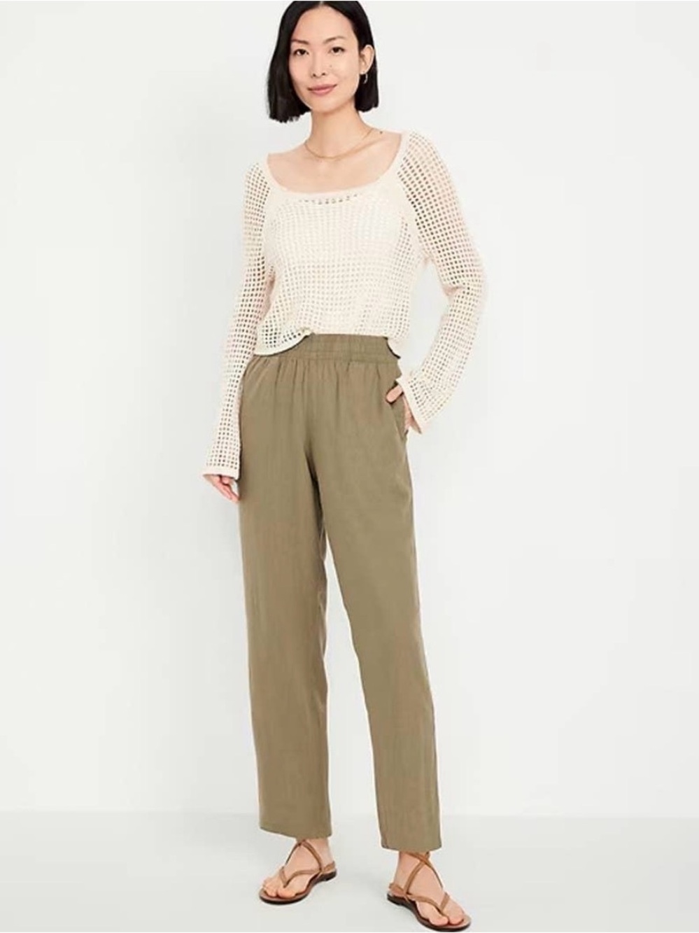 Old Navy High Waisted Linen Blend Straight Ankle Pants Kombu LP
